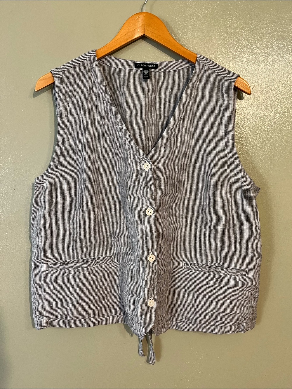 Eileen Fisher Organic Linen Gray Button Vest M